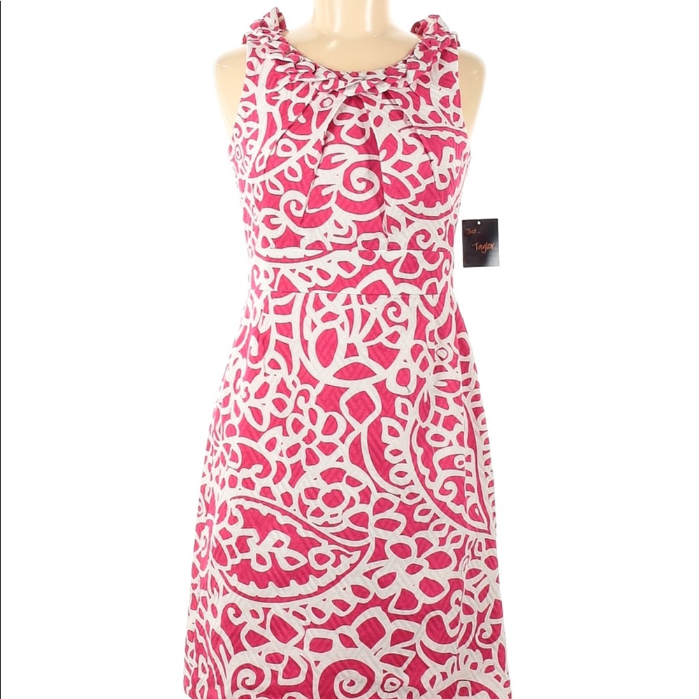 Just Taylor pink and white dress
